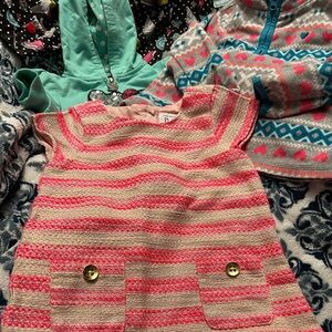 2T Girl Lot Cats Black Raincoat  Striped Dress, Hello Kitty Full Zip Hoodie